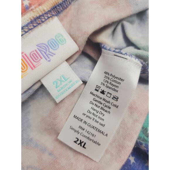 LulaRoe 2XL Irma Top Colorful Floral Stars Shirt Relaxed Hi Low Tunic Womens - Picture 10 of 10